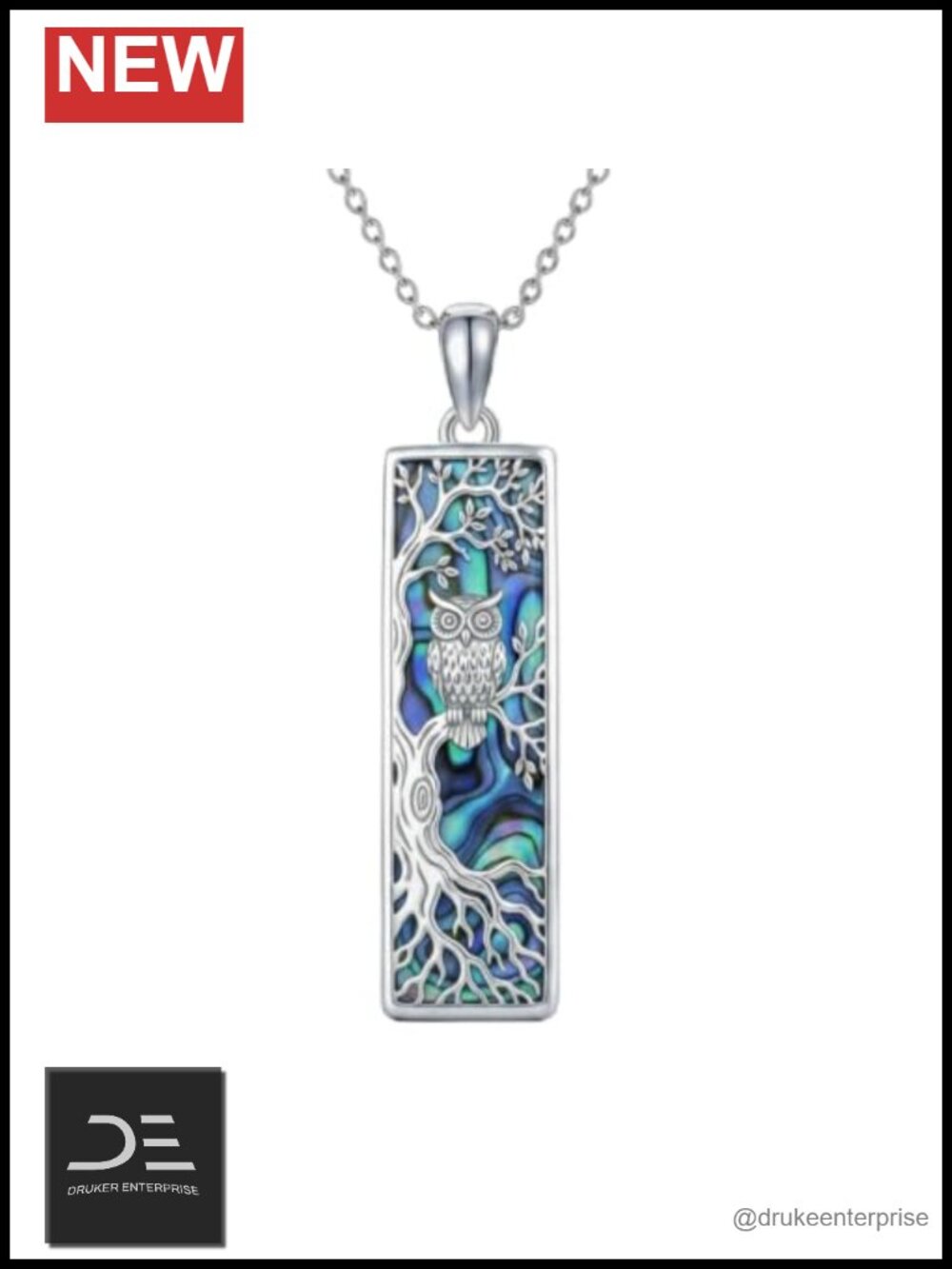 925 Sterling Silver Abalone Owl Pendant Necklace Bird Jewelry Women Gift
